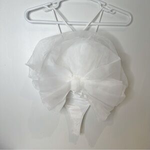 Zara Maxi Organza Fan Bodysuit Strappy Top White size S nwt